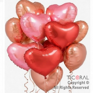 SET DE GLOBOS METALIZADOS CORAZON COMBINADOS ROJO ROSA ROSA GOLD x 10 UNIDADES